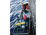 Bathymetric Survey, 9 April-12 May 1987 :
Deploying the amphibious LARC (Lighter Amphibious Resupply Cargo).