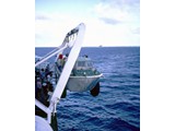 Bathymetric Survey, 9 April-12 May 1987 :
Deploying the amphibious LARC (Lighter Amphibious Resupply Cargo). 