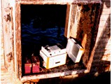Bathymetric Survey, 9 April-12 May 1987 : At Elizabeth Reef, the Magnavox equipment installed  on the wreck of the Yoshin Maru lwaki.