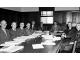 1954 : April in Canberra - 12th National Mapping Council Meeting (L-R) Mellor, Blackwood, Fisk, Rogers, Vincent, Fyfe, Lambert, FitzGerald, Arter.