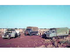 1970 TG163 Ground marking, WA vehicle convoy refuelling at NT-WA border on todays Kiwirrkurra Road.