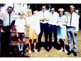 1968 : Christening of Mark Rayner, Darwin (L-R) Ian Badman, Paul Rayner, Pauline Rayner holding baby Mark, Ernie, Roy, Mary and John Rayner (courtesy Mary Rayner). 