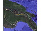 Map showing the location, with yellow pin, of Station 37, named SEPIK HIRAN, at 10,250ft on the Hindenburg Range in PNG.