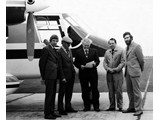 1976 : GAF Nomad N22B-25 VH-DNM  on handover (L-R) Peter Langhorne, GAF Official, Bob Bobroff, GAF Chief Pilot, Andrew Turk.