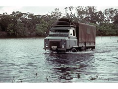 1969 TG063 Geodetic survey party Forward Control Land Rover crossing the Jardine River.