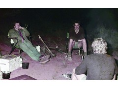 1974 : Along the Voakes Hill to Neale Junction geodetic traverse; camp  (L-R) Bill Stuchbery, Ted Graham and  Mike Morgan.
