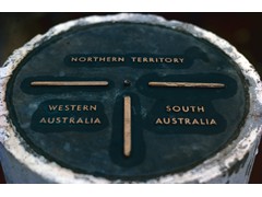 1975 : Around Surveyors General Corner, Giles and Uluru; plaque on eastern pillar at   Surveyors General Corner.