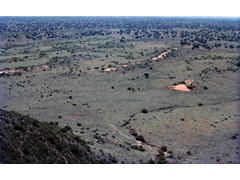 1975 : Around Surveyors General Corner, Giles and Uluru; vehicle stop from trig, note areas of live sand.