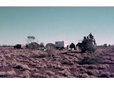 1972 : late October - at the last Aerodist centre party bush camp for the season at old oil search airstrip Blyth at 26.09S 125.83E (about 75km west of Warburton Mission). Roy Turner rearranging load on his Bedford (courtesy Laurie McLean).