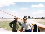1960s : (L-R) RAN's Darkie Hodges & Arthur Johnson with Nymph glider at Narromine Nationals competition.