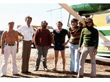 1981 : (L-R) Nat Map's Oz Ertok, Terry Mulholland (pilot VH-DNM), Mick Lloyd, Jock Head (co-pilot VH-DNM), Leon Derkacz & Ian Graham. 